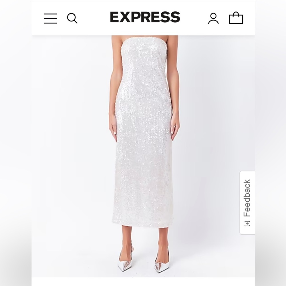Express White Sequin Strapless Dress
